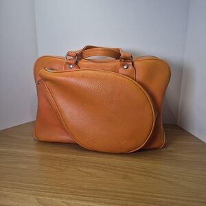 Vintage 70s Orange Tennis Racket Bag Retro Duffle Korea YKK